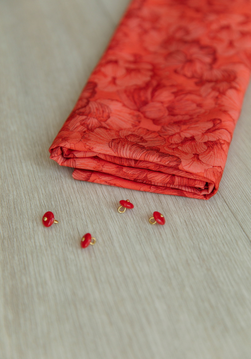 Tissu popeline de viscose imprimée Panache Rouge