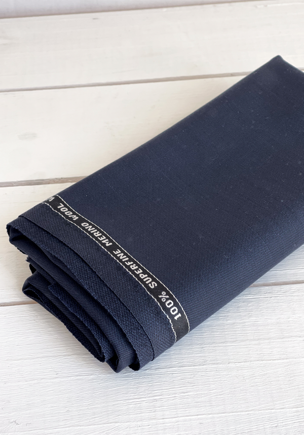 Tissu lainage tailleur fil à fil 100% laine Bleu Marine