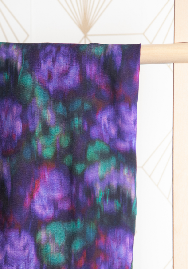 Abstract Rose Printed Viscose Poplin Fabric - Cherry, Yellow, Blue, Dark Violet, Magenta