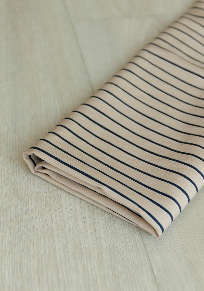 Horizon Beige and Ink Striped Poly Viscose Voile Fabric