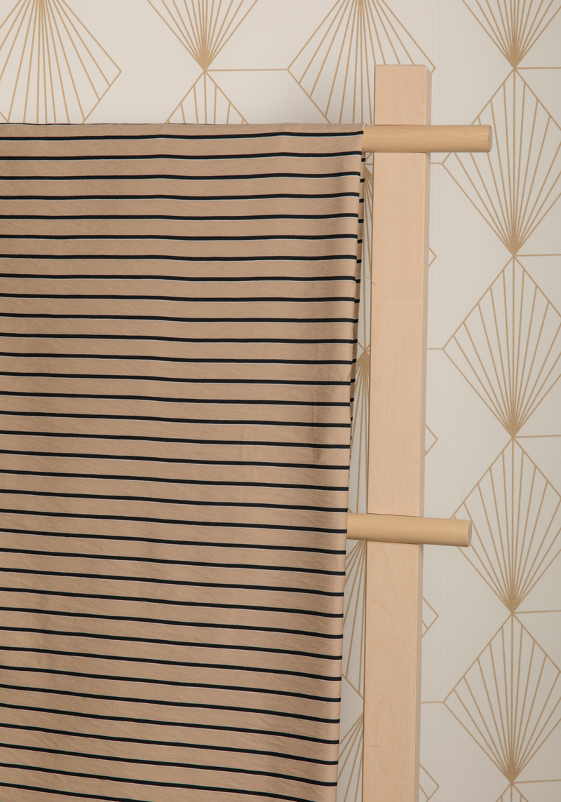 Horizon Beige and Ink Striped Poly Viscose Voile Fabric