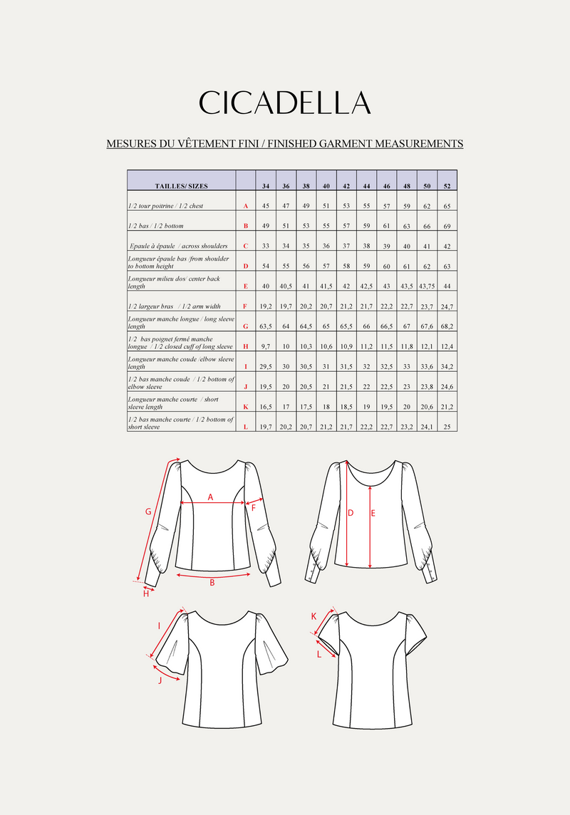 Cicadella blouse sewing pattern / PDF (A4, A3, A0, US Letter) - Frames, Layers by Size, Video projection