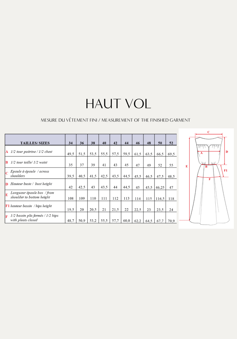 Patron couture robe Haut Vol / PDF (A4, A3, A0, US Letter) - Cadres, Calques par Taille, Vidéoprojection