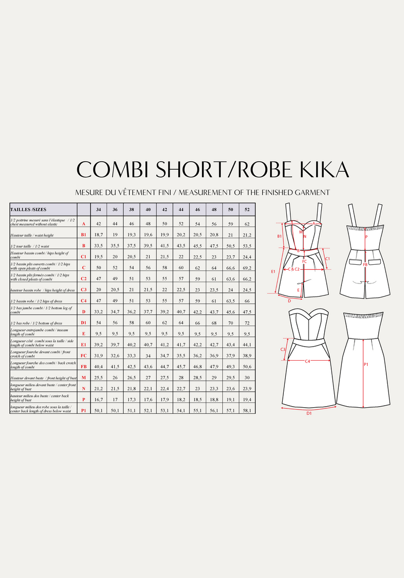 Patron couture combinaison Kika / PDF (A4, A3, A0, US Letter) - Cadres, Calques par Taille, Vidéoprojection