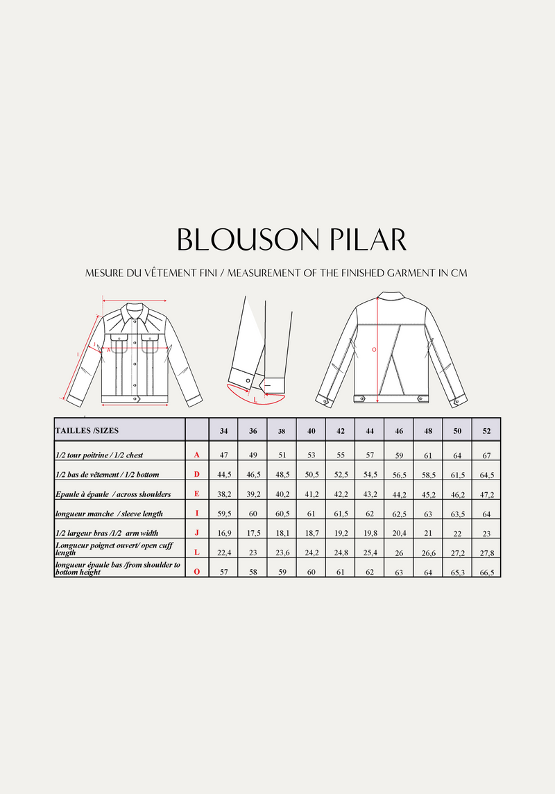 Patron couture blouson Pilar / PDF (A4, A3, A0, US Letter) - Cadres, Calques par Taille, Vidéoprojection