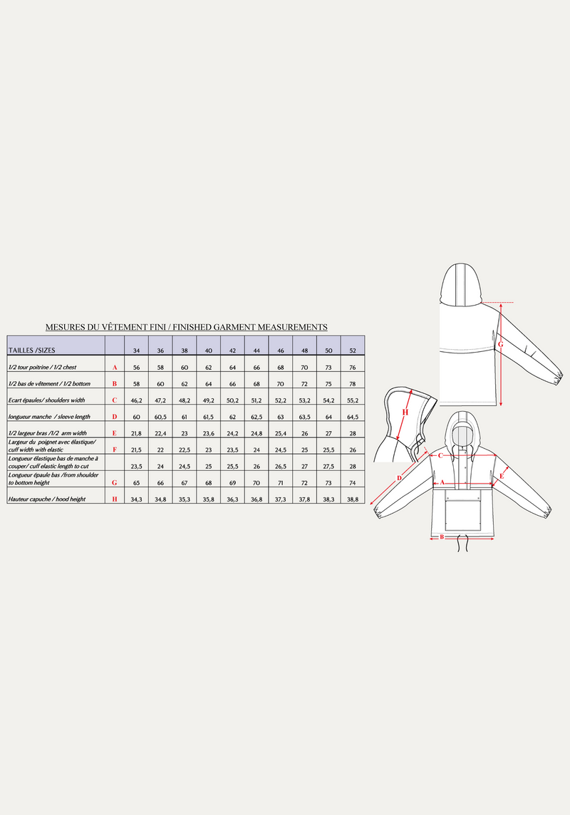 Rafale windbreaker sewing pattern - Pouch pattern