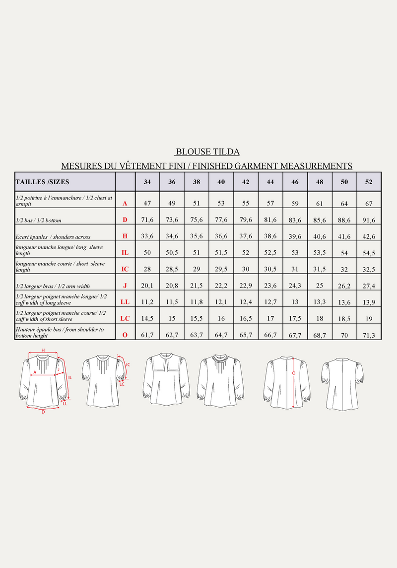 PDF sewing pattern Tilda blouse and its 5 collar options / PDF (A4, A3, A0, US Letter) - Frames, Layers by Size, Video projection