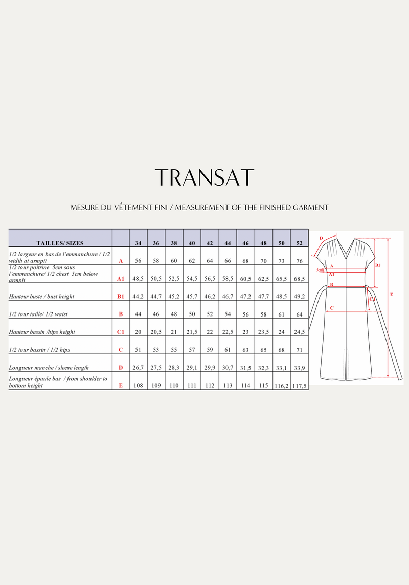 Patron couture Débutant - La robe Transat / PDF (A4, A3, A0, US Letter) - Cadres, Calques par Taille, Vidéoprojection