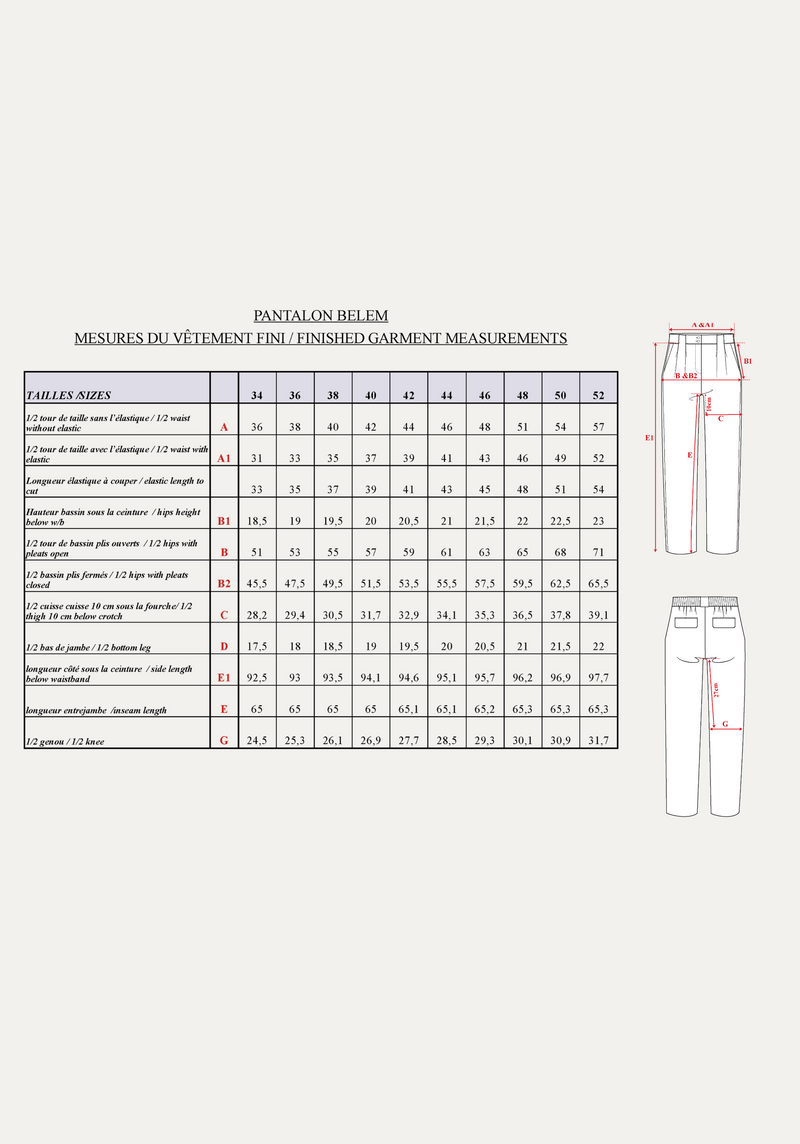 Patron couture pantalon, short Bélem / PDF (A4, A3, A0, US Letter) - Cadres, Calques par Taille, Vidéoprojection