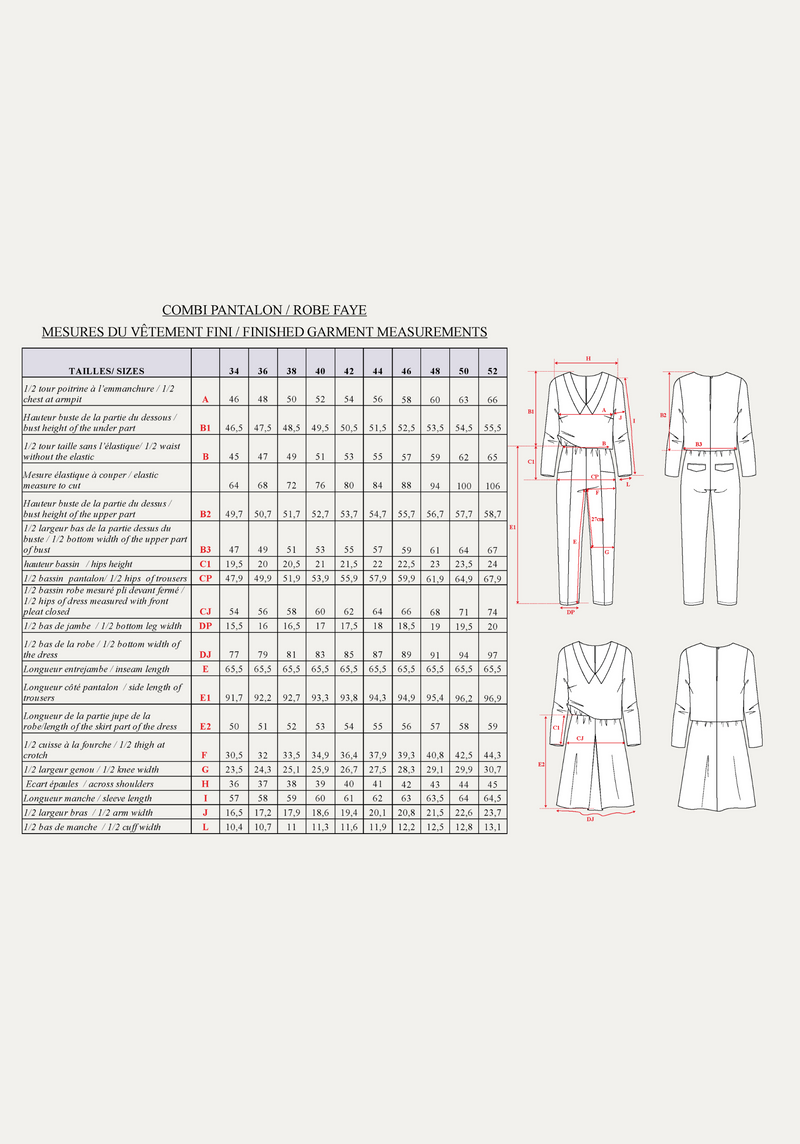 Patron couture combinaison, robe Faye / PDF (A4, A3, A0, US Letter) - Cadres, Calques par Taille, Vidéoprojection