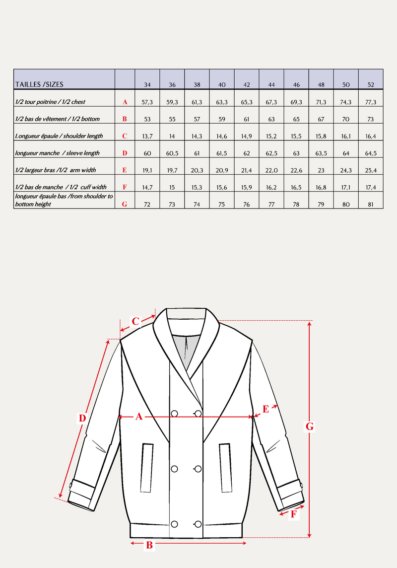 Cliff coat sewing pattern - Paper pattern