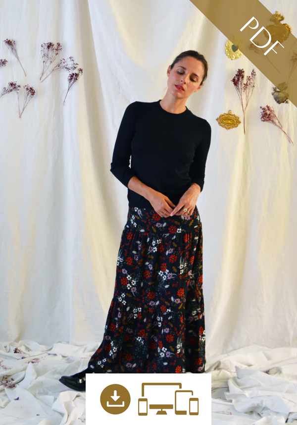 Ivy Ruffled Long Skirt Sewing Pattern / PDF (A4, A3, A0, US Letter) - Frames, Layers by Size, Video Projection