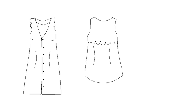 Sewing pattern dress, top with scallops Bloom / PDF (A4, A3, A0, US Letter) - Frames, Layers by Size, Video projection